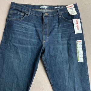 Wrangler Mens Straight Fit Dark Wash Blue Stretch Denim Jeans 38x29